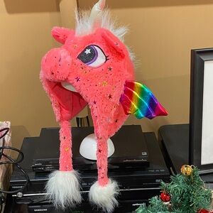 Pink Unicorn Hat with Rainbow Wings